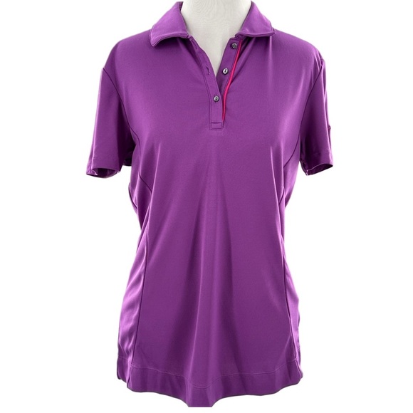 Puma womens top size M purple athlete popover polo wick dry outdoors - Picture 1 of 13